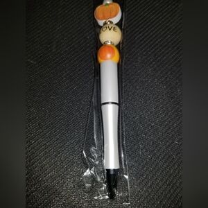 Festive Pumpkin Beaded Pen with Love Beads